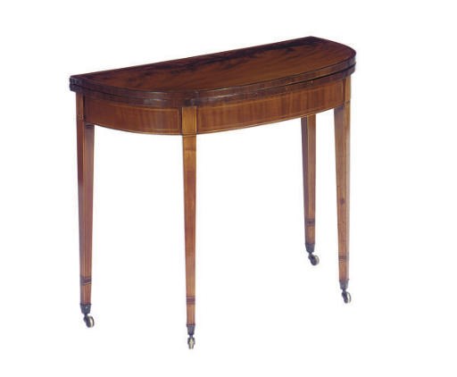 A GEORGE III INLAID MAHOGANY FOLD-OVER CARD TABLE,