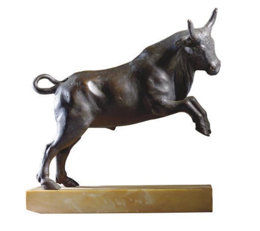 A BRONZE FIGURE OF A LEAPING BULL,