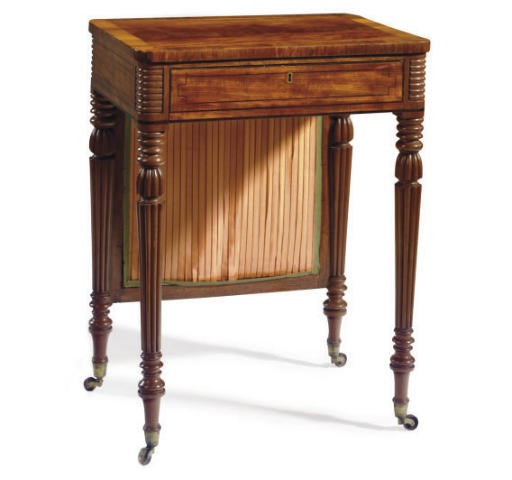 A REGENCY MAHOGANY ROSEWOOD AND PARCEL-EBONIZED WORK TABLE**,