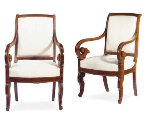 A PAIR OF CHARLES X ROSEWOOD AND BOIS CLARE INLAID FAUTEUILS**,