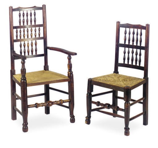 A MATCHED SET OF LANCASHIRE ASH, ELM, AND BEECH DINING CHAIRS,