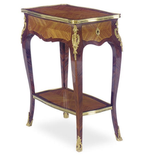 A FRENCH GILT-METAL MOUNTED ROSEWOOD AND KINGWOOD SIDE TABLE,