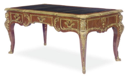 A GILT-METAL MOUNTED MAHOGANY AND CROSSBANDED BUREAU PLAT,