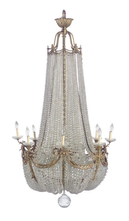 A GILT-METAL AND CUT-GLASS EIGHT-LIGHT CHANDELIER,