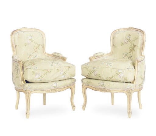 A PAIR OF GILTWOOD AND UPHOLSTERED BERGERES,