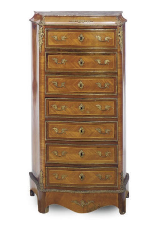 A FRENCH GILT-METAL MOUNTED ROSEWOOD AND TULIPWOOD SECRETAIRE A ABBATANT**,