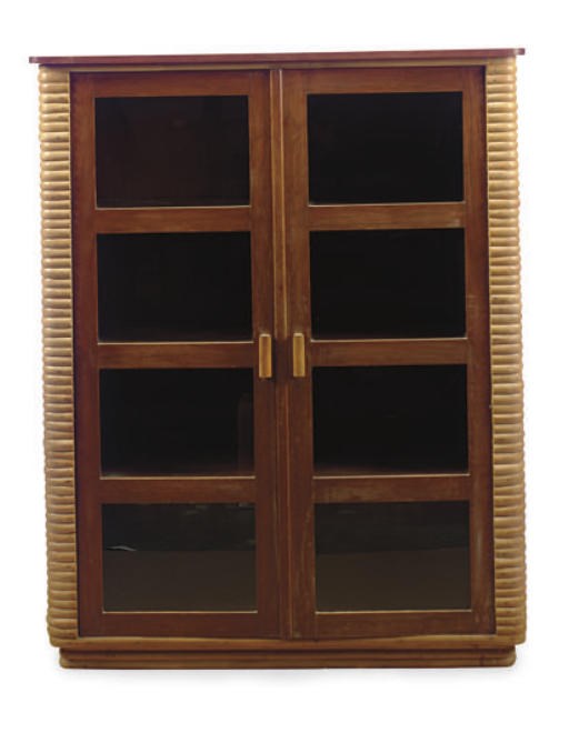 A BAMBOO AND WALNUT CABINET,