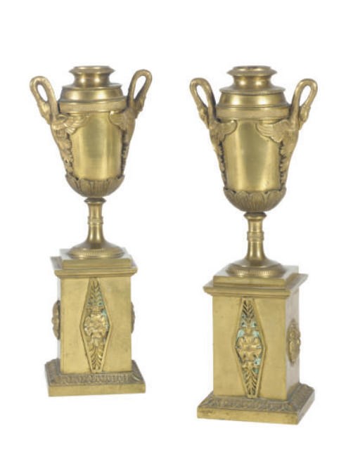 A PAIR OF CHARLES X GILT-BRONZE URN-FORM CANDLESTICKS,