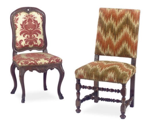 A PAIR OF FLEMISH WALNUT AND UPHOLSTERED BACK STOOLS,