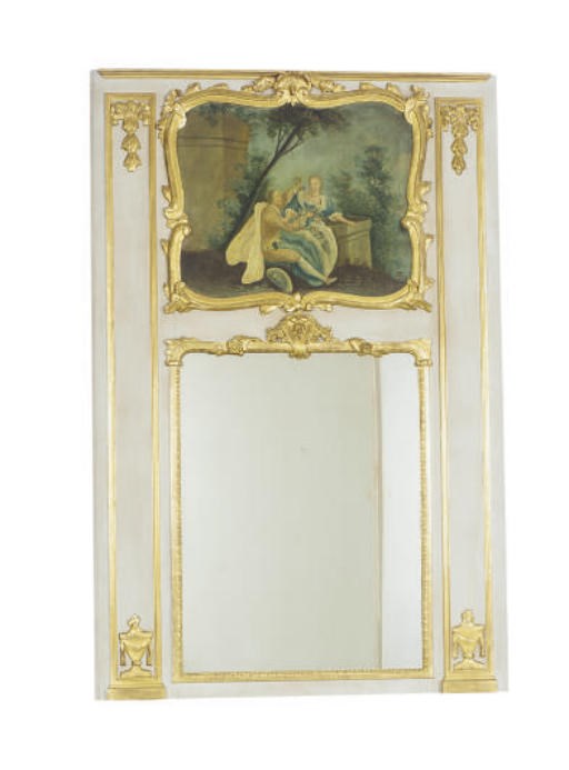 A LAVENDER-PAINTED AND PARCEL-GILT TRUMEAU,