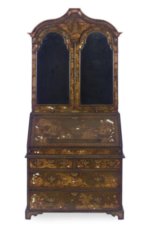 A GREEN AND GILT-JAPANNED BUREAU-BOOKCASE,