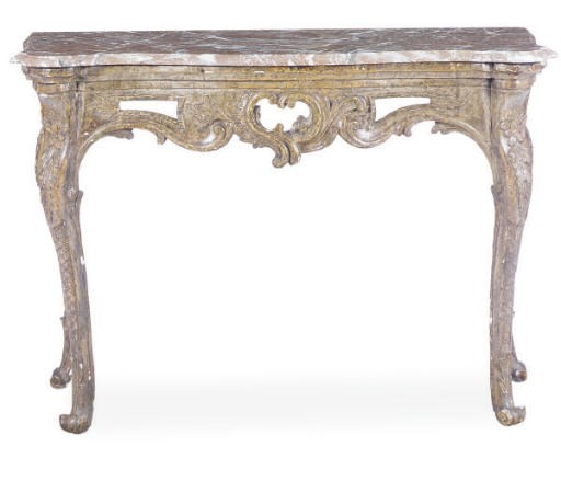A POLYCHROME-PAINTED SERPENTINE MARBLE TOP SIDE TABLE,