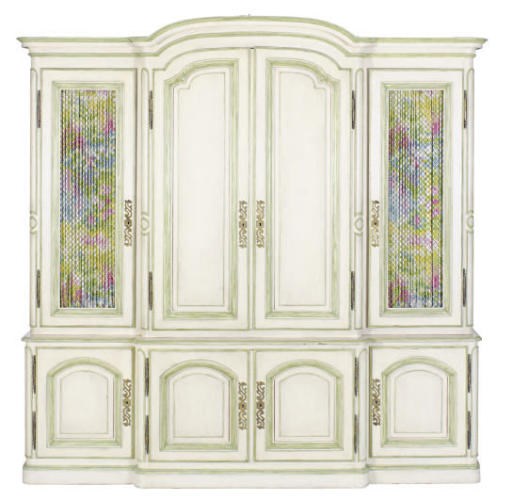 A CREAM AND GREEN-PAINTED BOOKCASE-CABINET,