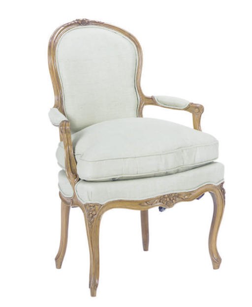 A FRENCH FRUITWOOD AND UPHOLSTERED FAUTEUIL,