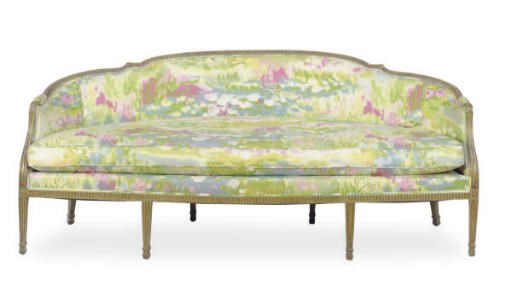 A GREEN-PAINTED, PARCEL-GILT AND UPHOLSTERED SOFA,