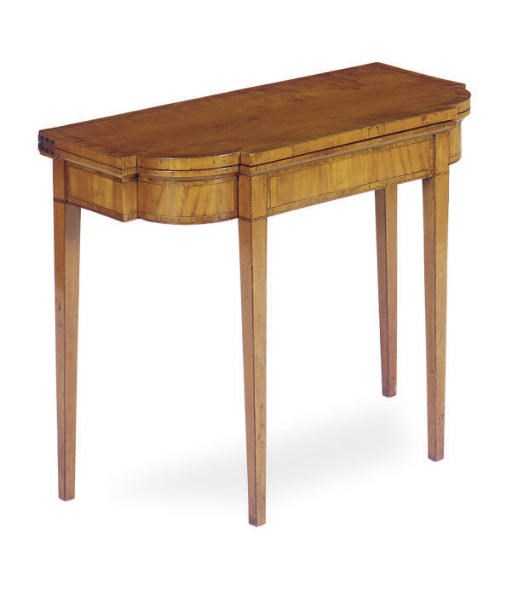 A GEORGE III SATINWOOD AND TULIPWOOD-BANDED CARD TABLE,