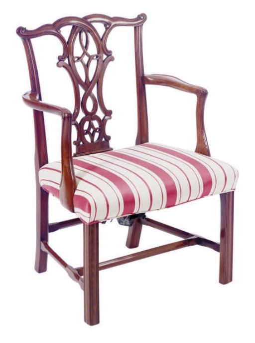 AN ENGLISH MAHOGANY OPEN ARMCHAIR,