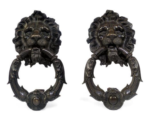 A PAIR OF ITALIAN BRONZE DOOR HANDLES
