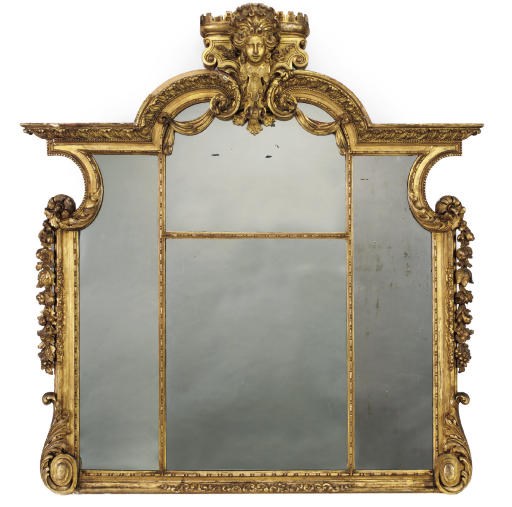 A GEORGE II GILTWOOD OVERMANTEL MIRROR