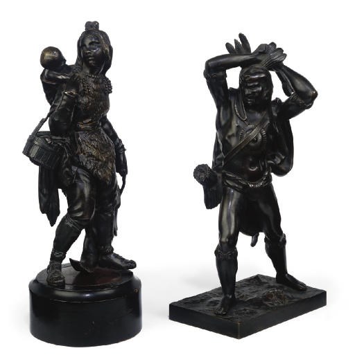TWO CONTINENTAL BRONZE FIGURES OF NATIVE AMERICANS