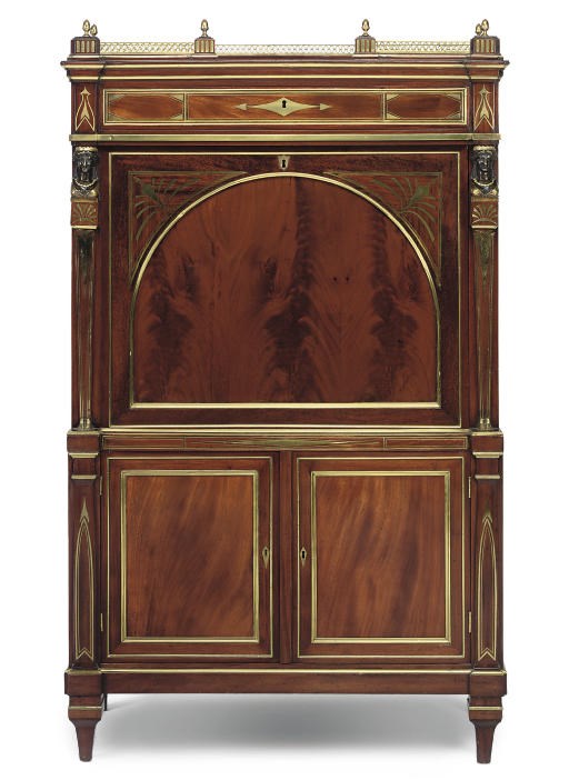 A RUSSIAN BRASS-MOUNTED MAHOGANY SECRETAIRE-À-ABATTANT