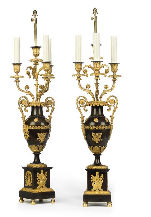 A PAIR OF CHARLES X BRONZE AND ORMOLU CANDELABRA