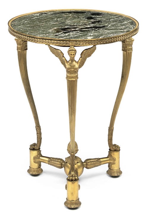 A FRENCH ORMOLU AND PATRICIA GREEN MARBLE GUERIDON