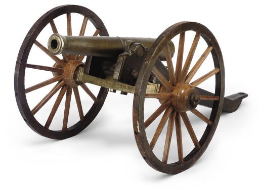A SPANISH BRONZE MODEL OF A CANNON
