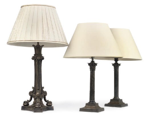 AN ENGLISH SILVER-PLATED BRONZE TABLE OIL LAMP