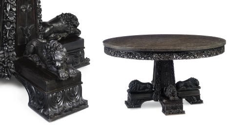 AN ANGLO-INDIAN EBONY CIRCULAR CENTRE TABLE