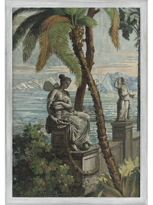A fragment of French early 19th century scenic wallpaper, Dufour Manufactory, Paris