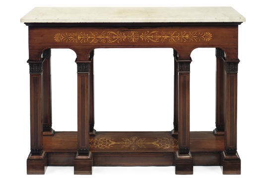 A CHARLES X MARQUETRY INLAID KINGWOOD CONSOLE TABLE