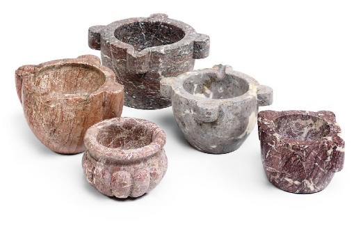 A COLLECTION OF FOUR ITALIAN MARBLE MORTARS