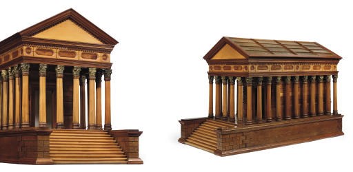 AN OAK, SATINBIRCH AND FRUITWOOD ARCHITECTURAL MODEL OF THE MAISON CARRÉE, NÎMES