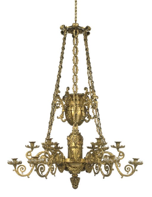A WILLIAM IV GILT-BRASS TWELVE LIGHT CHANDELIER