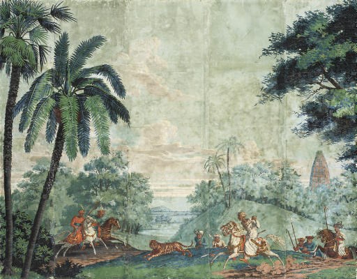 A fragment of French early 19th century scenic wallpaper by the Velay Manufactory, Paris