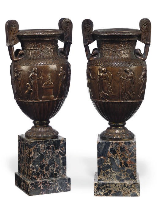 A PAIR OF FRENCH BRONZE URNS