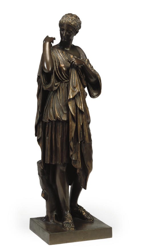 A FRENCH BRONZE FIGURE OF DIANA DE GABIES