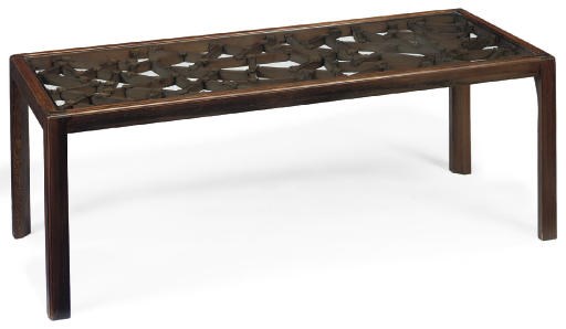 A PAINTED PINE GLASS-TOPPED COFFEE TABLE