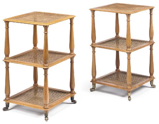 A PAIR OF SATINWOOD THREE-TIER ETAGÈRES