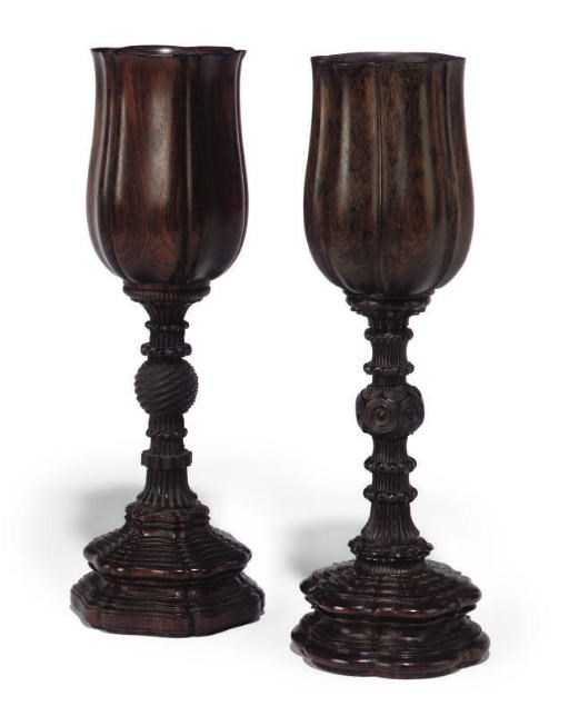 TWO GERMAN ENGINE-TURNED ROSEWOOD ORNAMENTAL CUPS