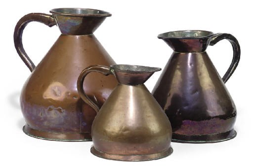 THREE VICTORIAN COPPER 'HARVEST' MEASURES