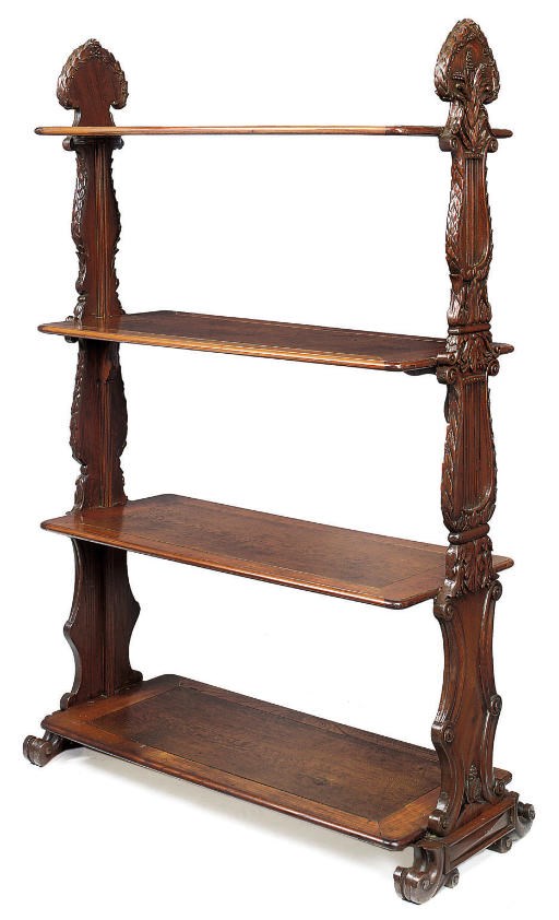 A COLONIAL-STYLE OAK AND CHESTNUT FOUR-TIER ETAGERE
