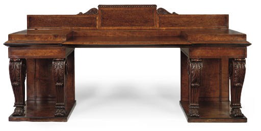A GEORGE IV BURR-OAK AND PART-EBONISED BREAKFRONT SERVING-TABLE