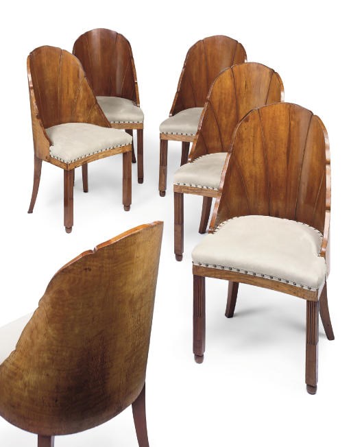 A SET OF SIX ART DECO WALNUT AND ASH DINING-CHAIRS