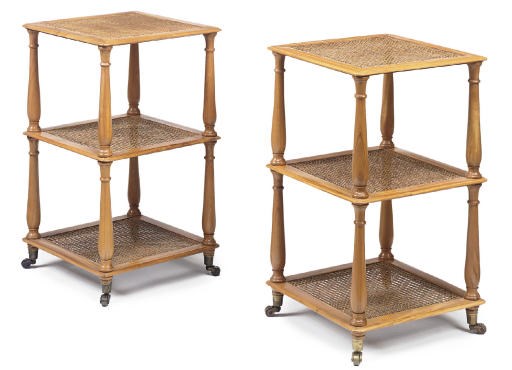 A PAIR OF SATINWOOD THREE-TIER ETAGÈRES