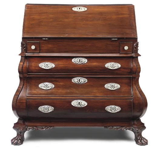 A DUTCH COLONIAL REPOUSSÉ SILVER-MOUNTED SABICU BOMBÉ BUREAU