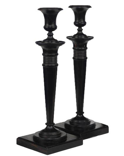 A PAIR OF ANGLO-INDIAN EBONY CANDLESTICKS