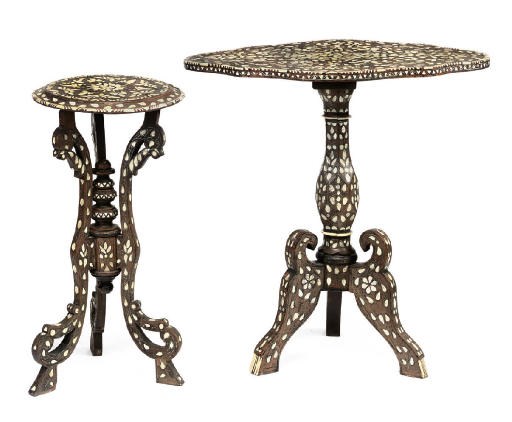 TWO SYRIAN IVORY-INLAID OLIVEWOOD OCCASIONAL TABLES