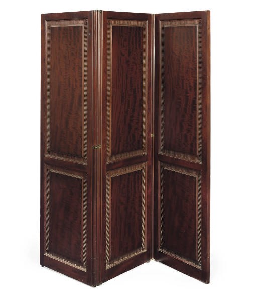 AN IRISH MAHOGANY THREE-FOLD SCREEN